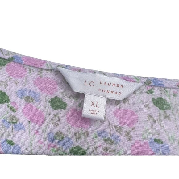 LC Lauren Conrad Floral V-Neck Blouse With Balloon Sleeves & Tie Front - Picture 6 of 12